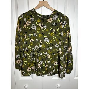 Madewell Georgette Peplum Top in Wildblooms Floral Olive Green XS